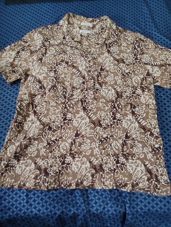Christopher & Banks Tops - Christopher & Banks women's Brown and Cream Floral Short Sleeve Blouse Size XL